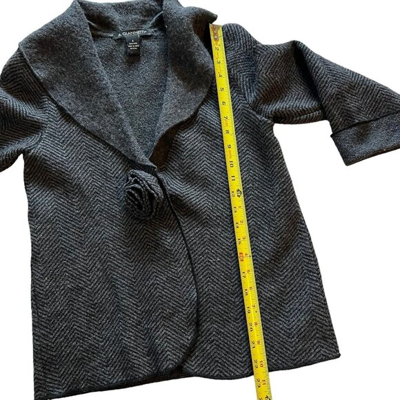 A Giannetti Womens Jacket Merino Wool Small Flower Herringbone Snap Close - Picture 12 of 14